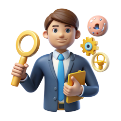 vecteezy businessman with magnifying glass gears and cell research 54586670 edited